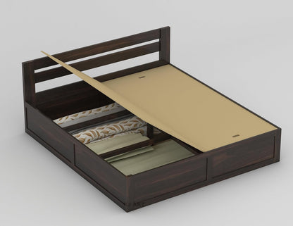 Solid Wood Box Storage Bed | Wood Double Bed Cot With Storage Box For Bedroom
