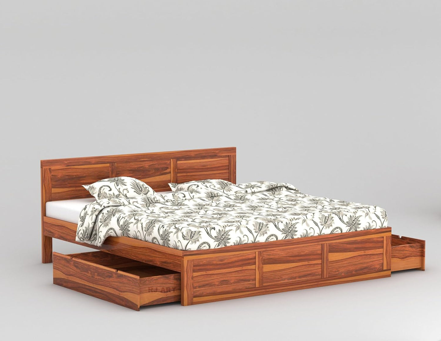 Sheesham Storage Bed | Solid Wood Pullout Storage Bed | Wood Double Bed Cot With 2 Drawers For Bedroom