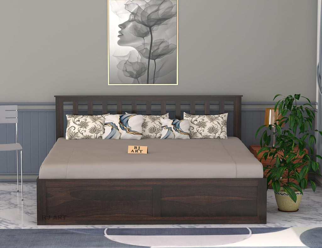 Sheesham Wood Bed with Storage | Solid Wood Box Storage Bed | Wooden Double Bed Cot with Storage Box for Bedroom & Hotel