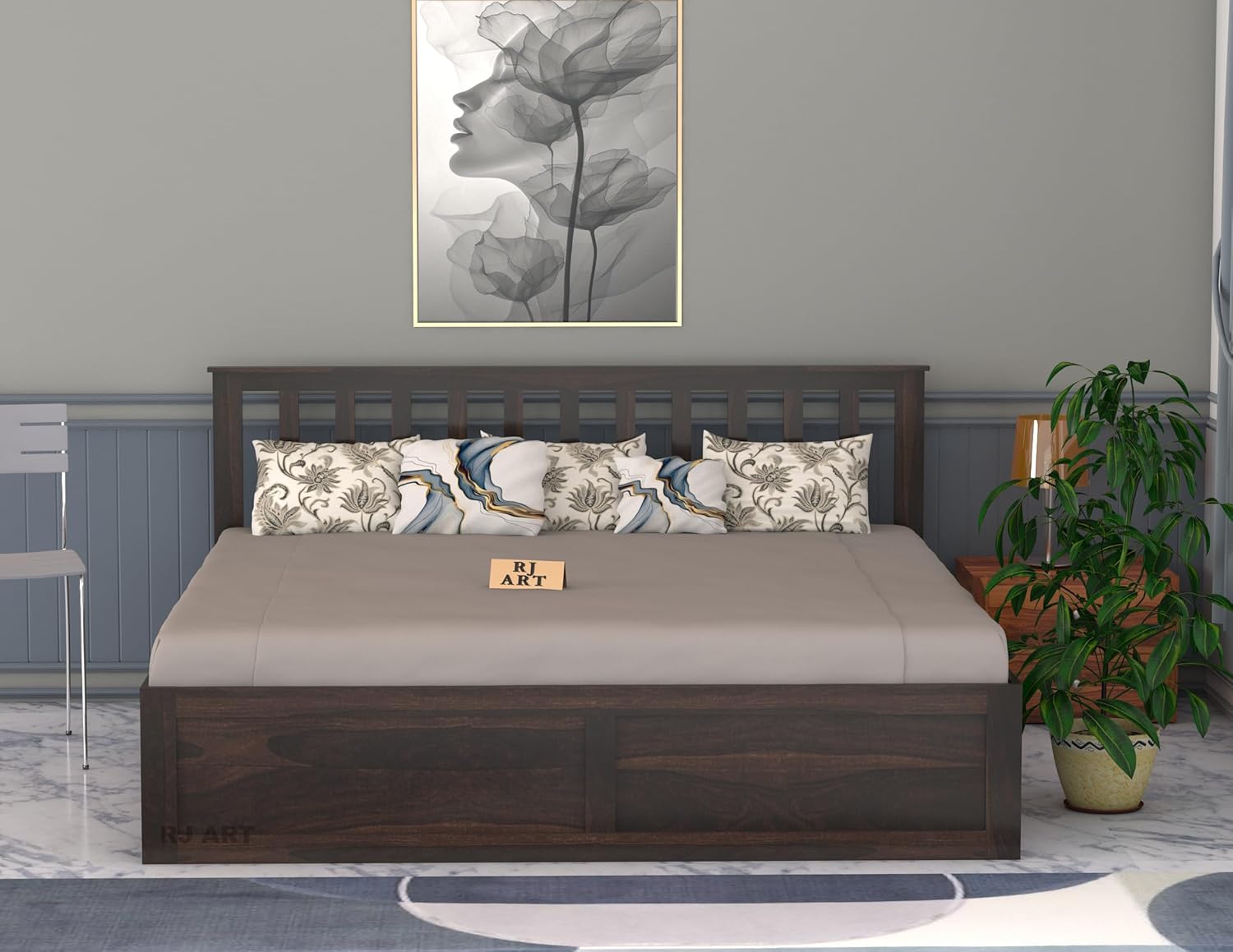 Sheesham Wood Bed with Storage | Solid Wood Box Storage Bed | Wooden Double Bed Cot with Storage Box for Bedroom & Hotel