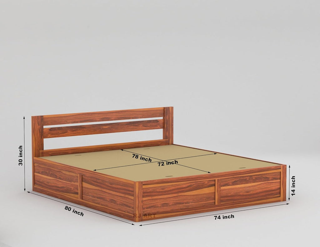Sheesham Wood Bed with Storage | Solid Wood Box Storage Bed | Wooden Double Bed Cot with Storage Box for Bedroom & Hotel