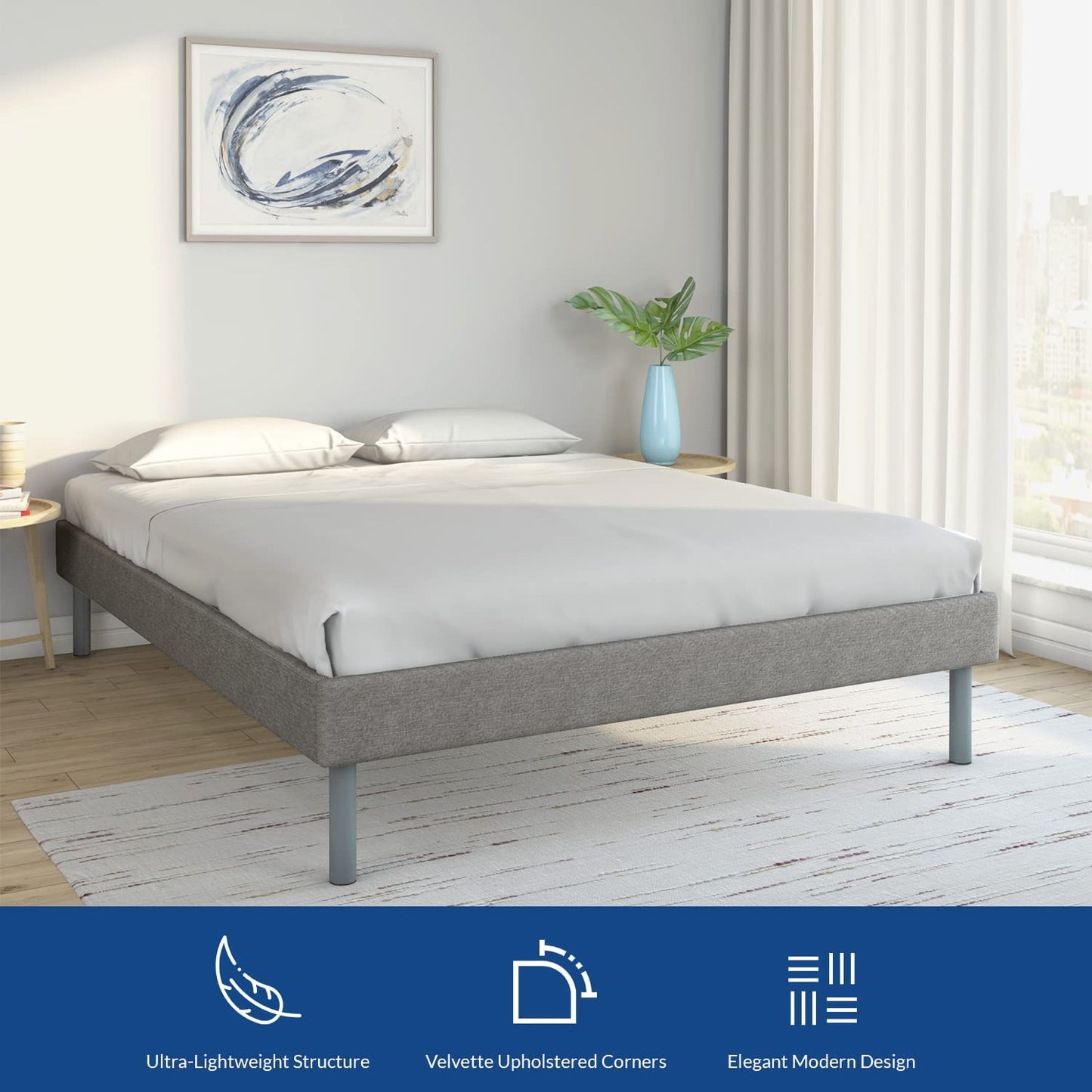 Rj Art Sleep Velvette Queen Size Bed Without Storage, Ultra-Lightweight Structure | Elegant Modern Design