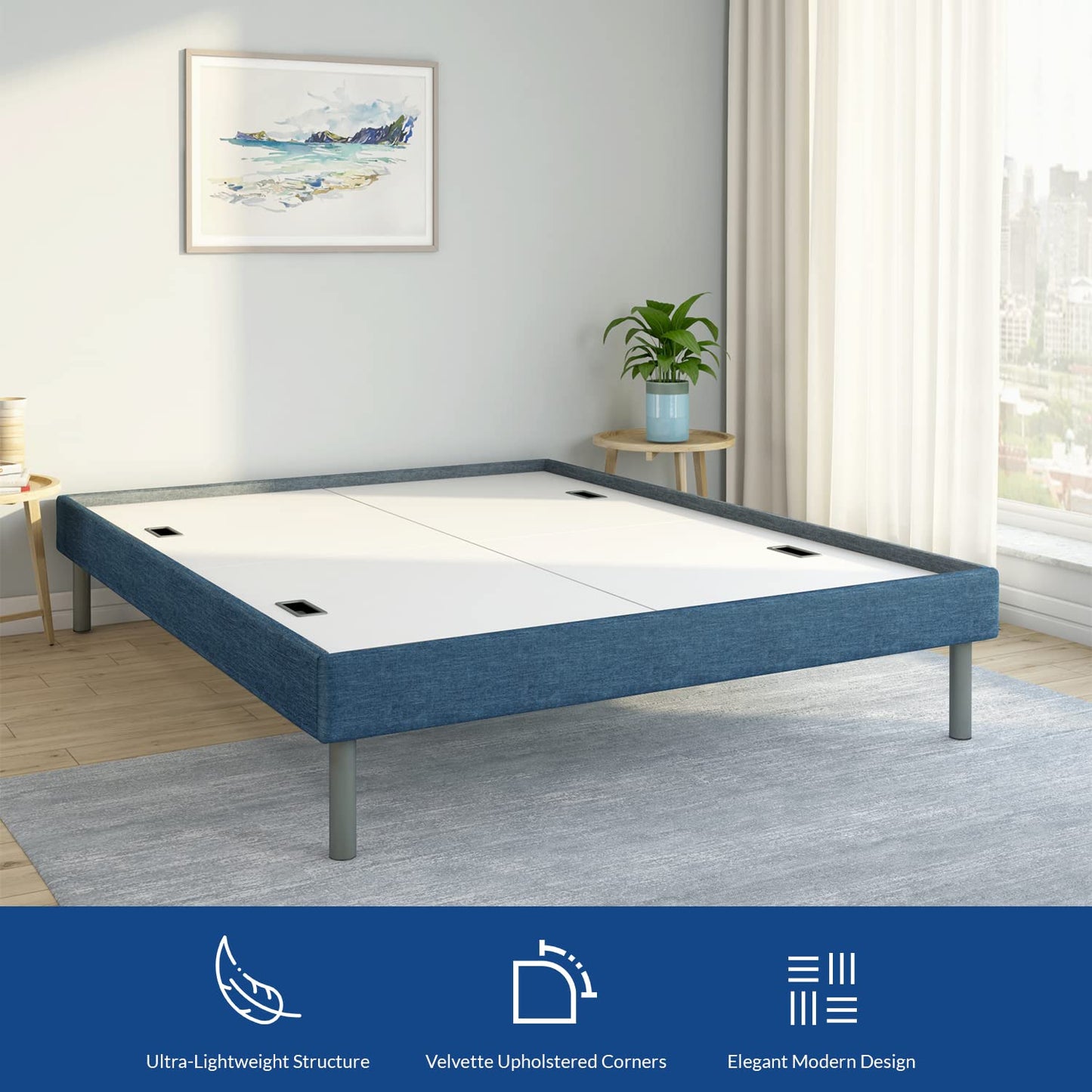 Rj Art Sleep Velvette Queen Size Bed Without Storage, Ultra-Lightweight Structure | Elegant Modern Design