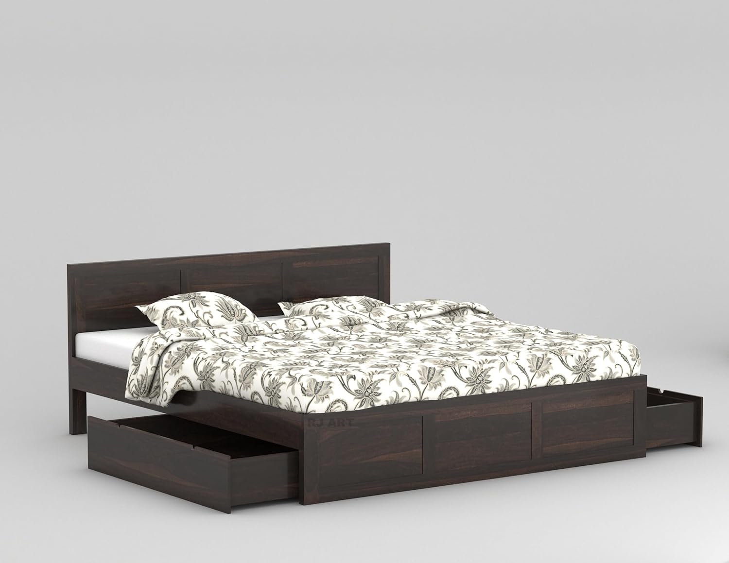 Sheesham Wood Bed with Storage | Solid Wood Pullout Storage Bed | Wooden Double Bed Cot with 2 Drawers for Bedroom & Hotel