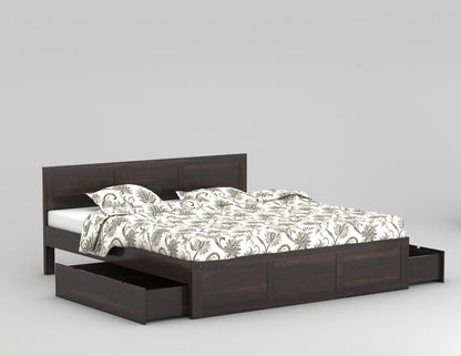 Sheesham Storage Bed | Solid Wood Pullout Storage Bed | Wood Double Bed Cot With 2 Drawers For Bedroom