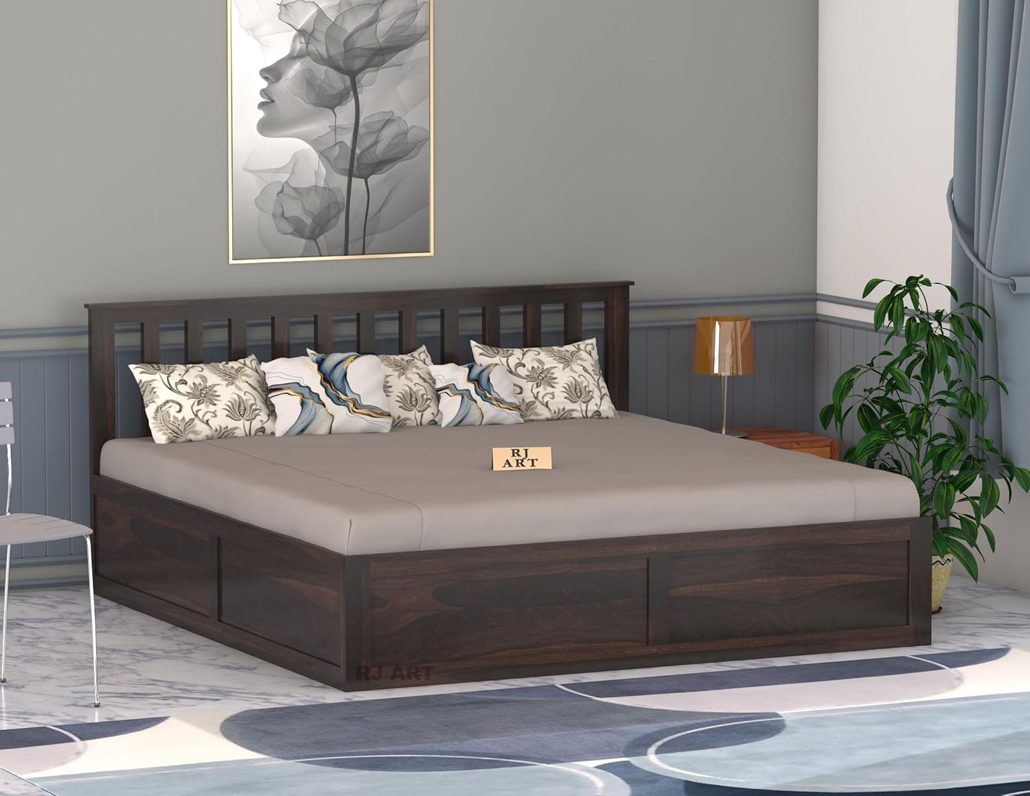 Sheesham Wood Bed with Storage | Solid Wood Box Storage Bed | Wooden Double Bed Cot with Storage Box for Bedroom & Hotel