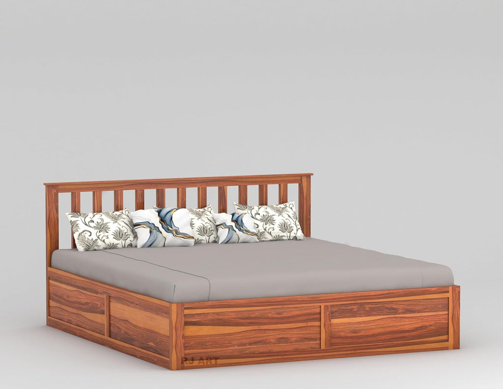 Sheesham Wood Bed with Storage | Solid Wood Box Storage Bed | Wooden Double Bed Cot with Storage Box for Bedroom & Hotel