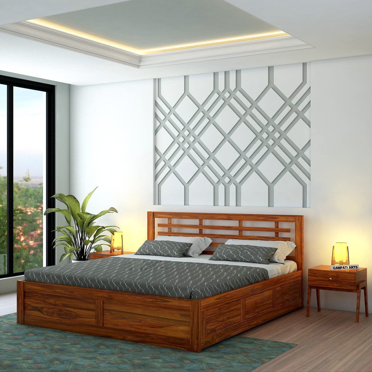 Wood Queen Size Storage Bed | Double Bed Cot Bed With Box Storage For Bedroom | Sheesham