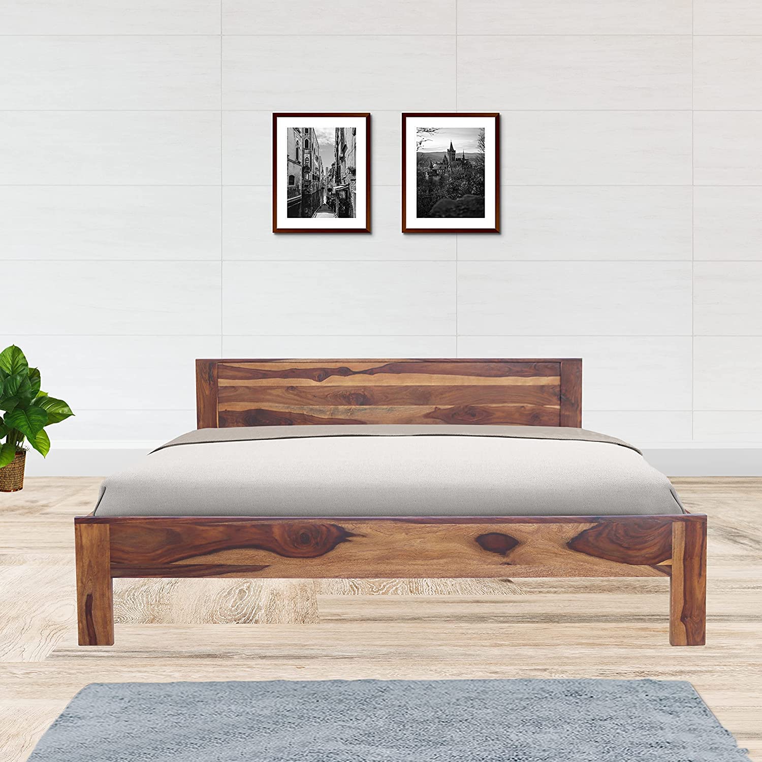 Wooden Bed Without Storage | Wooden Double Bed Cot Bed for Bedroom Furniture | Palang Double Bed for Hotels | Solid Sheesham Wood