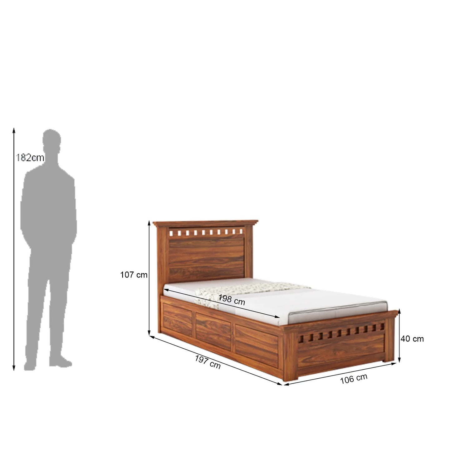 Savora Sheesham Single Size Bed With Box Storage - 3 Years Warranty
