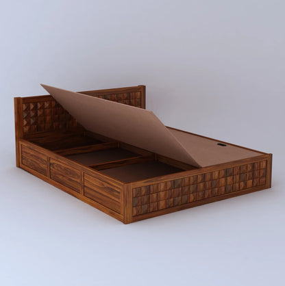Treso Diamond Sheesham Full Box Storage Bed - 3 Years Warranty