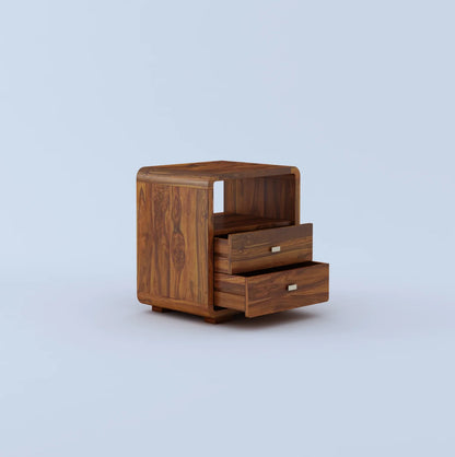 Nero Sheesham Bedside Table With Two Drawer Storage - 3 Years Warranty