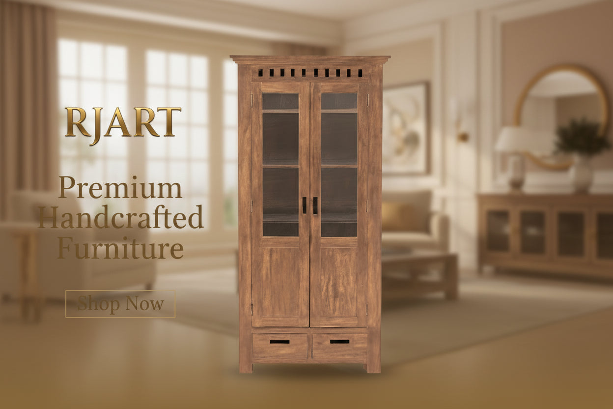 Rjart Solid Wood Kuber Bookcase With Glass Doors