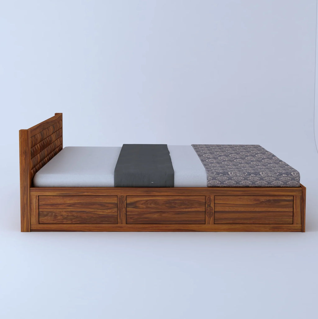 Treso Diamond Solid Sheesham Wood Bed With Half Box and Trolly Storage - 3 Years Warranty