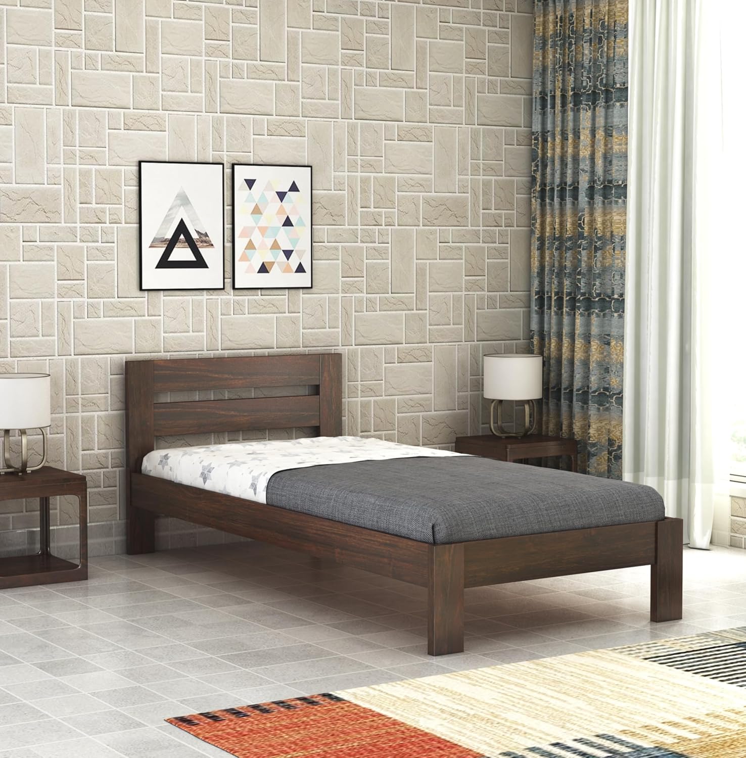 Wooden Single Bed Without Storage | Single Cot Wooden Palang | Space Saving Single Size Bed for Bedroom | Solid Sheesham Wood