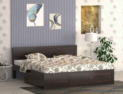 Sheesham Storage Bed | Solid Wood Pullout Storage Bed | Wood Double Bed Cot With 2 Drawers For Bedroom