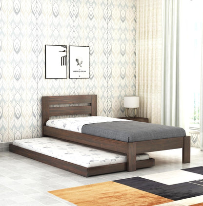 Wood Single Trundle Bed | Single Bed With 1 Extra Pullout Bed, Living Room | Sheesham