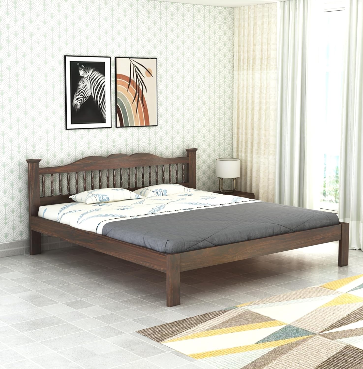 Wooden Arch Bed Without Storage | Wooden Double Bed Cot Bed for Bedroom Furniture | Palang Double Bed for Hotels | Solid Sheesham Wood