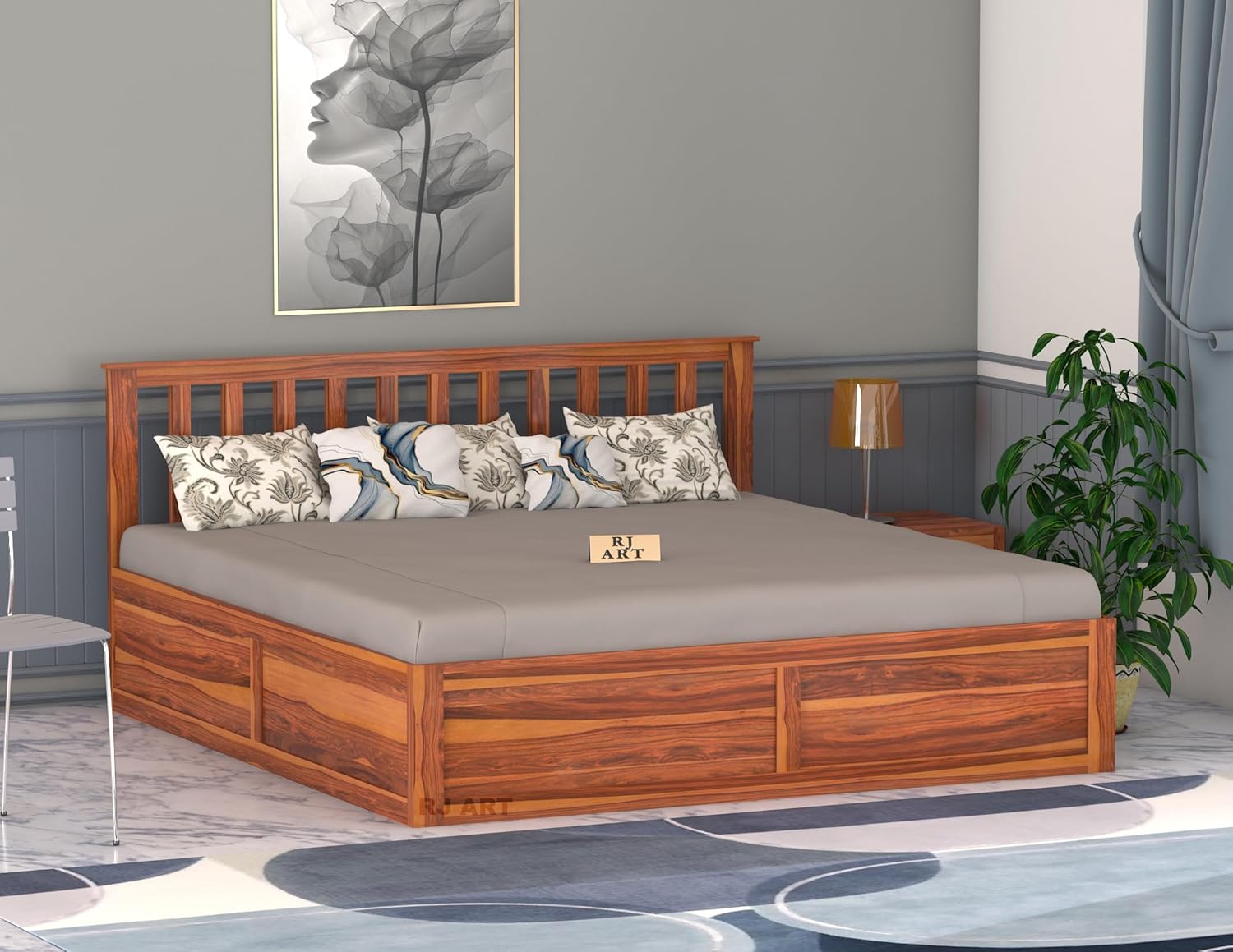 Sheesham Wood Bed with Storage | Solid Wood Box Storage Bed | Wooden Double Bed Cot with Storage Box for Bedroom & Hotel
