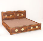 Wood King Size Storage Bed | Double Bed Cot Bed With Box Storage And Traditional Brass Work For Bedroom