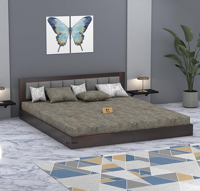 Sheesham Queen Size Bed Without Storage For Bedroom Living Room Wood Double Bed Cot Palang With Cushion Headboard Home Furniture