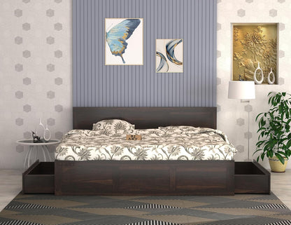 Sheesham Storage Bed | Solid Wood Pullout Storage Bed | Wood Double Bed Cot With 2 Drawers For Bedroom