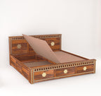 Rj Art Wood Storage Bed | Kuber Design Double Bed Cot Bed With Box Storage And Traditional Brass Work For Bedroom