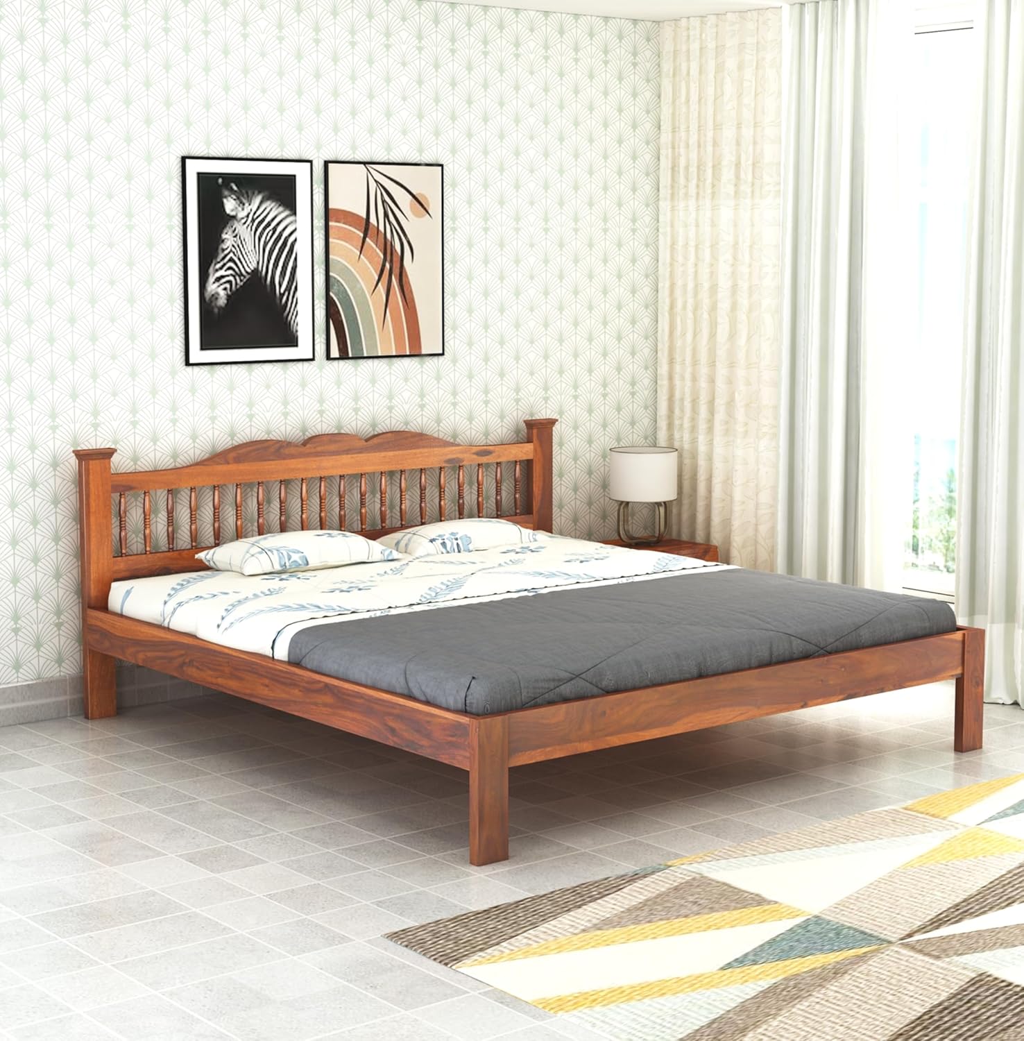 Wooden Arch Bed Without Storage | Wooden Double Bed Cot Bed for Bedroom Furniture | Palang Double Bed for Hotels | Solid Sheesham Wood