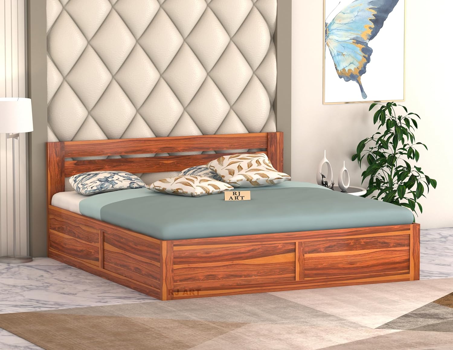 Sheesham Wood Bed with Storage | Solid Wood Box Storage Bed | Wooden Double Bed Cot with Storage Box for Bedroom & Hotel