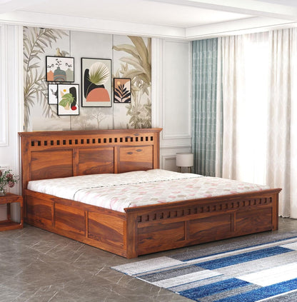 Rjart Wood Storage Bed | Double Bed Cot Bed With Box Storage For Bedroom | Sheesham