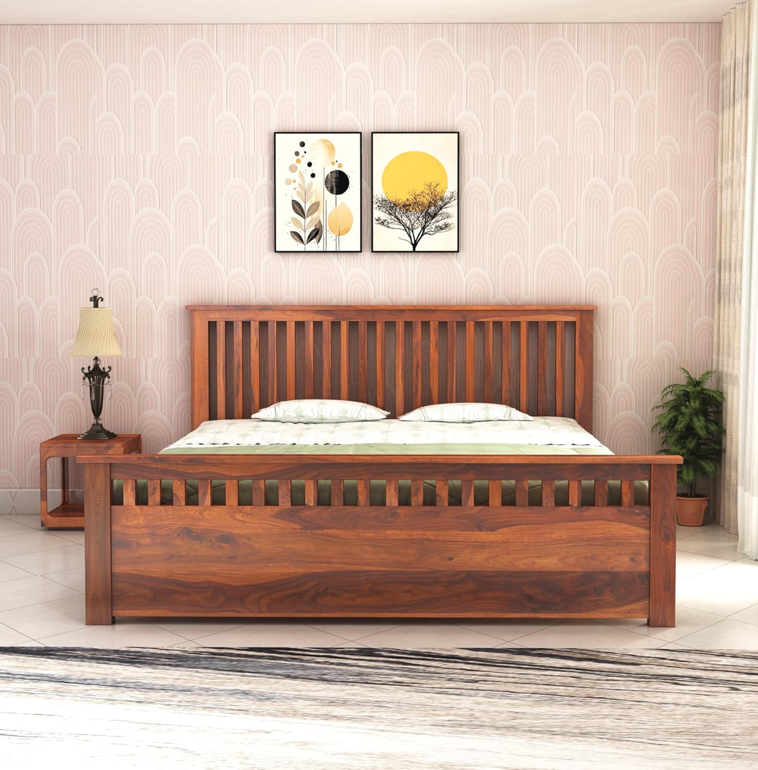 Wooden Bed Without Storage | Wooden Double Bed Cot Bed for Bedroom Furniture | Palang Double Bed for Hotels | Solid Sheesham Wood