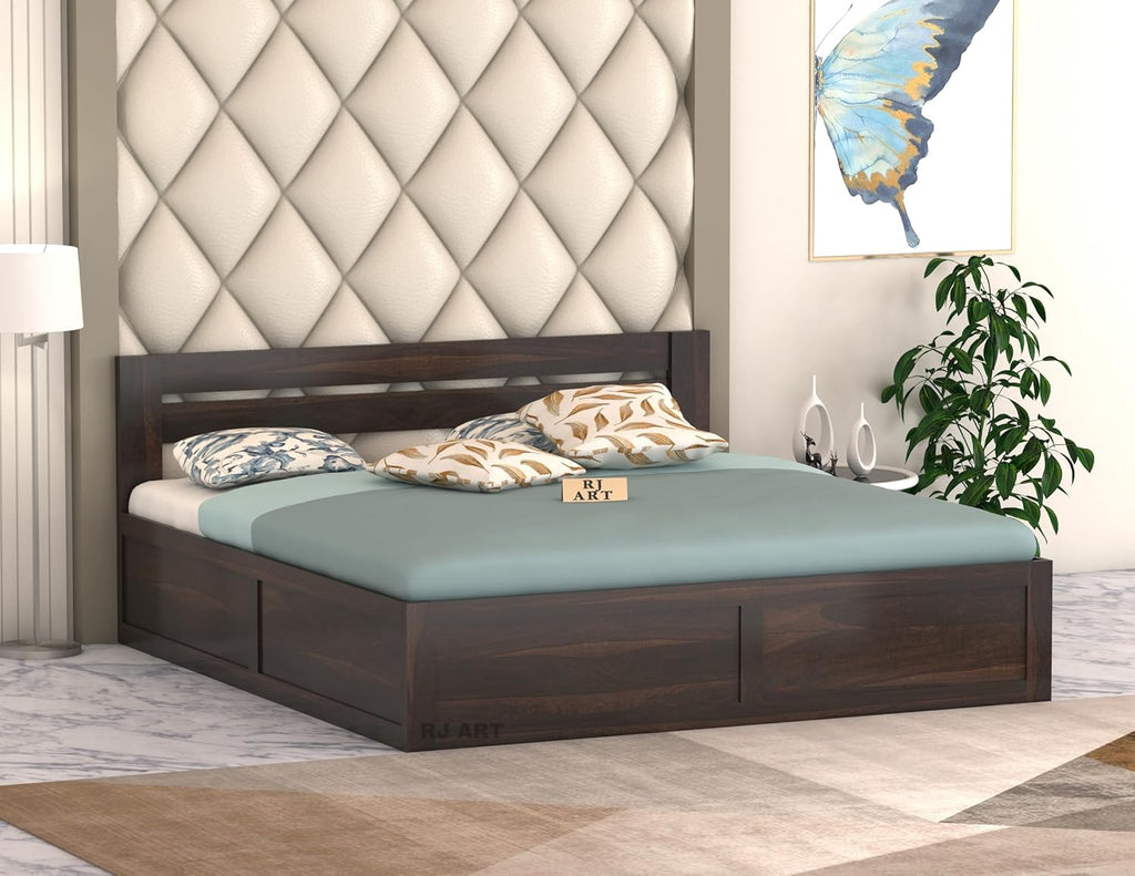Sheesham Wood Bed with Storage | Solid Wood Box Storage Bed | Wooden Double Bed Cot with Storage Box for Bedroom & Hotel