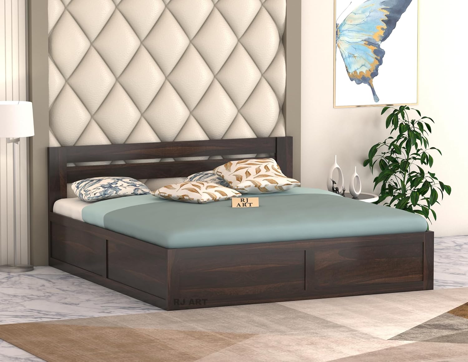 Sheesham Wood Bed with Storage | Solid Wood Box Storage Bed | Wooden Double Bed Cot with Storage Box for Bedroom & Hotel
