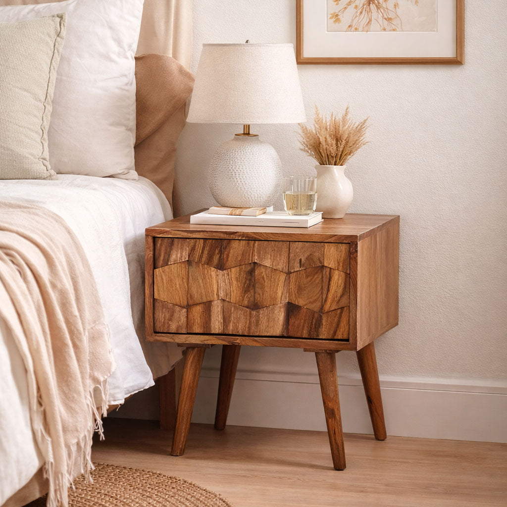 Axton Sheesham Bedside Table With One Drawer - 3 Years Warranty
