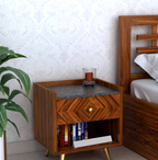 Crest Solid Sheesham Wood Bedside With Granite Top and Storage - 3 Years Warranty