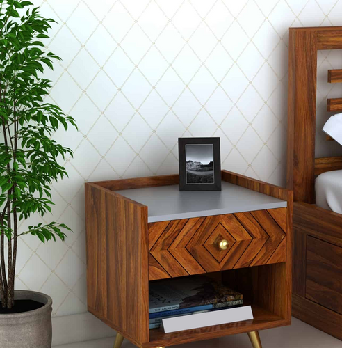 {"alt" => "Crest Solid Sheesham Wood Bedside With Gray Top and Storage - 3 Years Warranty"}