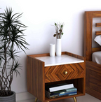 Crest Solid Sheesham Wood Bedside With Marble Top and Storage - 3 Years Warranty
