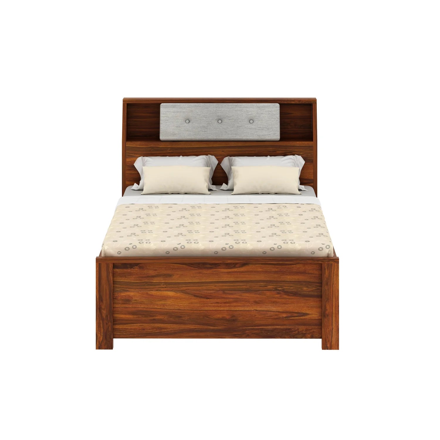 WoodCraft Solid Sheesham Wood 4 Feet Bed With Box Storage(BIG HEADREST)- 3 Years Warranty