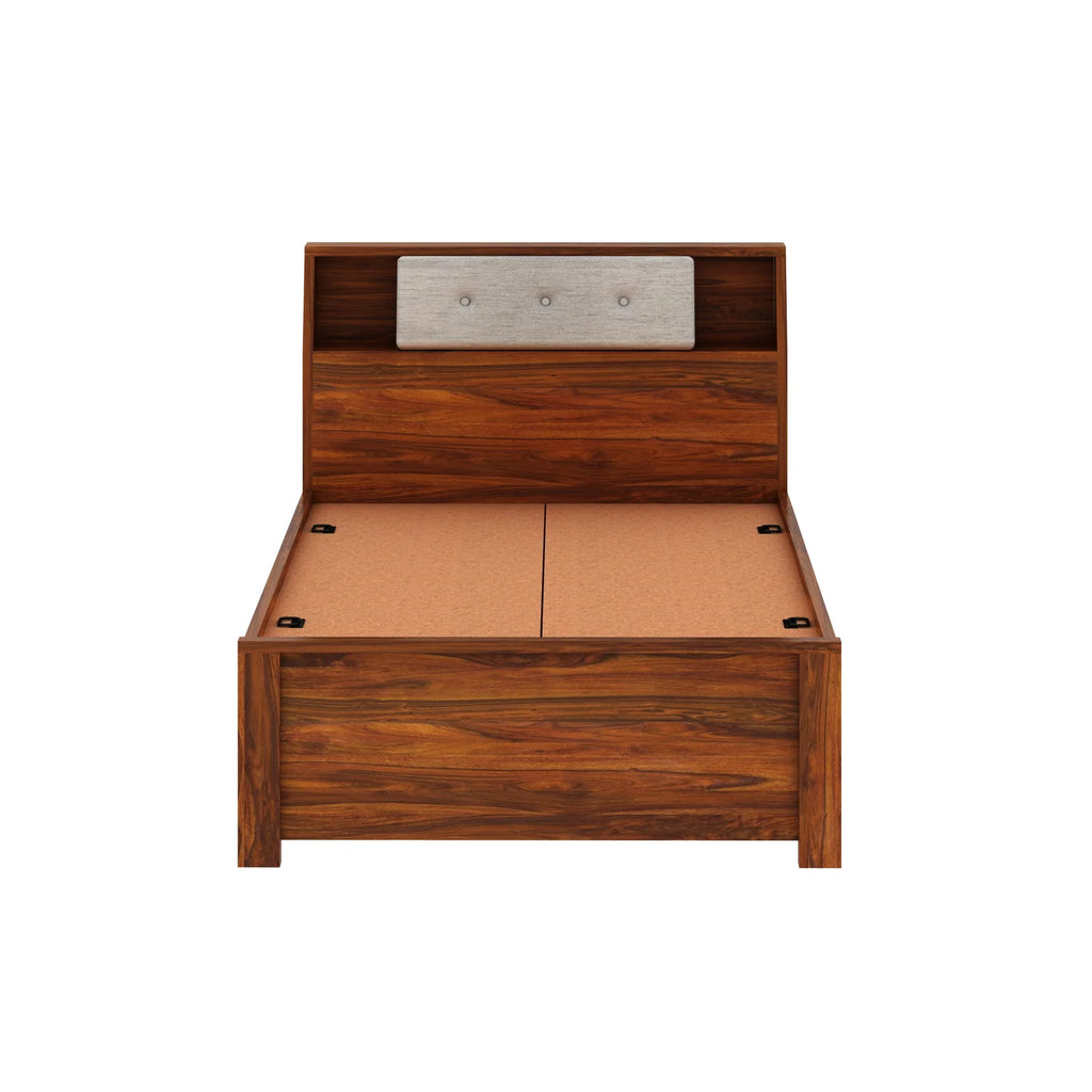 WoodCraft Solid Sheesham Wood 4 Feet Bed With Box Storage(BIG HEADREST)- 3 Years Warranty