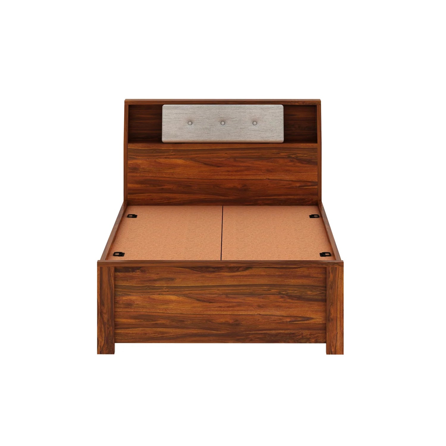 WoodCraft Solid Sheesham Wood 4 Feet Bed With Box Storage(BIG HEADREST)- 3 Years Warranty