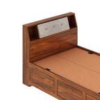 WoodCraft Solid Sheesham Wood 4 Feet Bed With Box Storage(BIG HEADREST)- 3 Years Warranty
