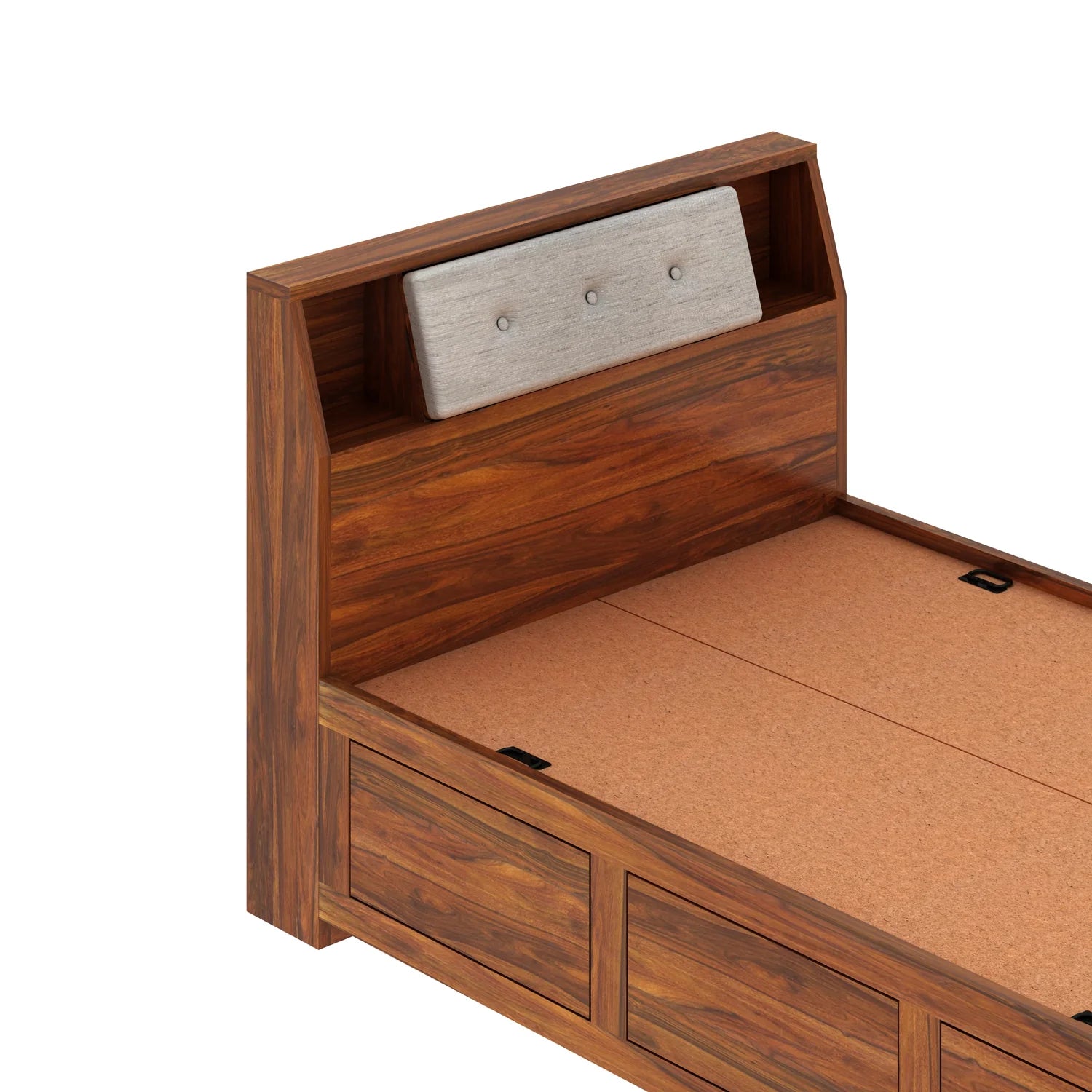 WoodCraft Solid Sheesham Wood 4 Feet Bed With Box Storage(BIG HEADREST)- 3 Years Warranty