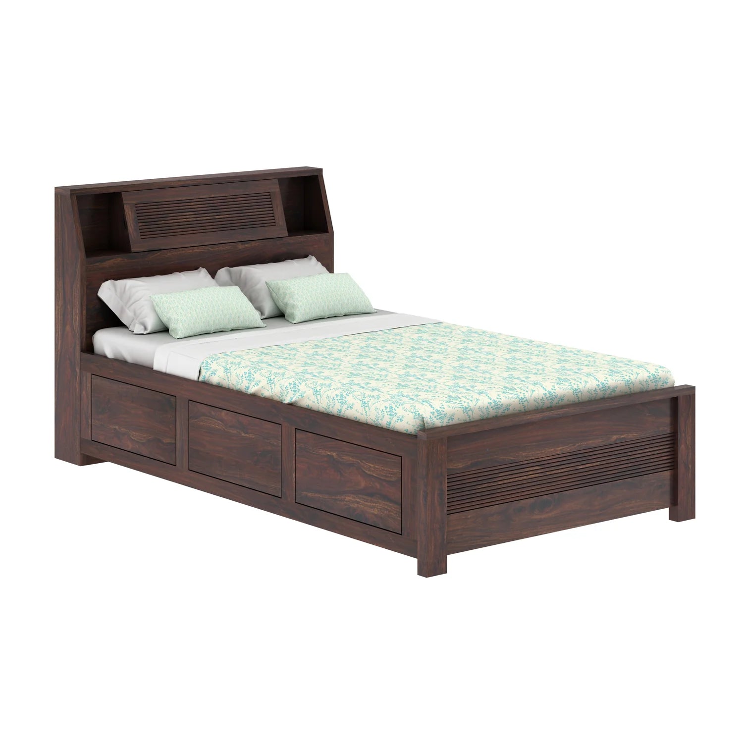 WoodCraft Groove Solid Sheesham Wood 4 Feet Bed With Box Storage(BIG HEADREST)- 3 years Warranty