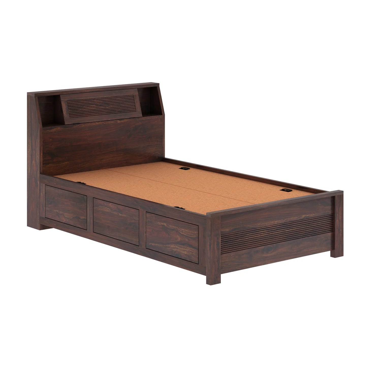 Woodcraft Groove Sheesham 4 Feet Bed With Box Storage(Big Headrest)- 3 Years Warranty