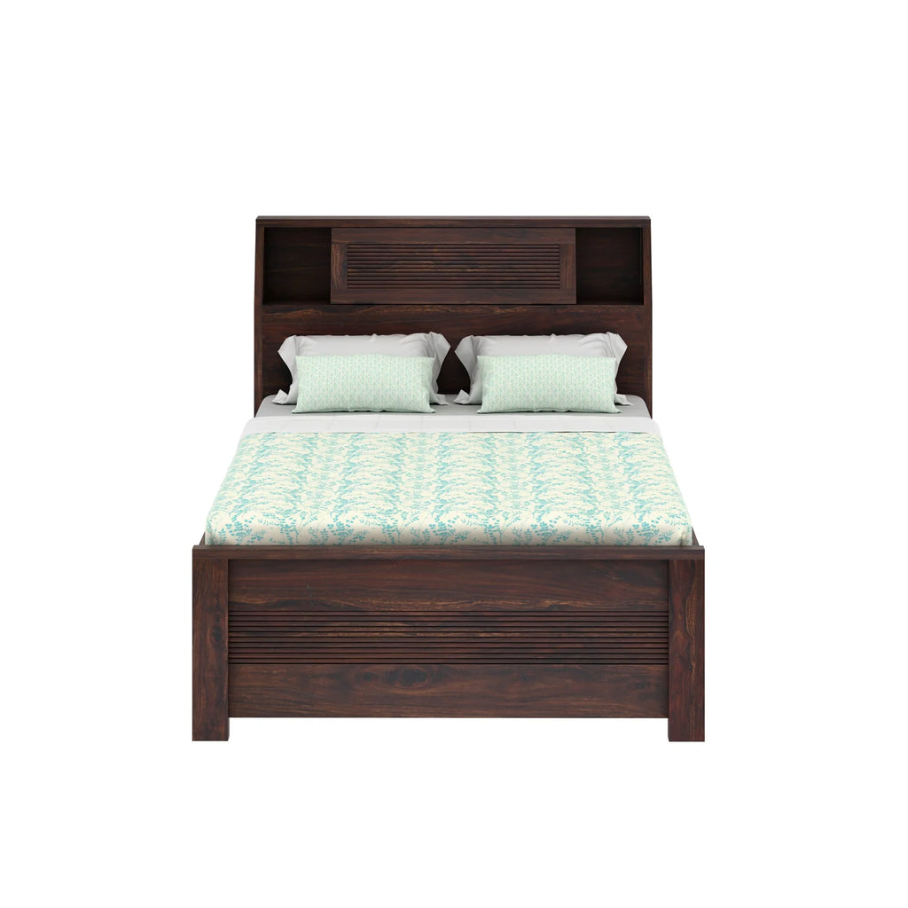 WoodCraft Groove Solid Sheesham Wood 4 Feet Bed With Box Storage(BIG HEADREST)- 3 years Warranty
