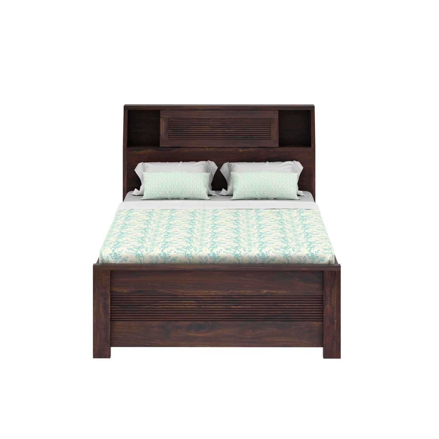 WoodCraft Groove Solid Sheesham Wood 4 Feet Bed With Box Storage(BIG HEADREST)- 3 years Warranty