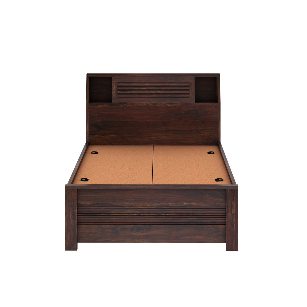 WoodCraft Groove Solid Sheesham Wood 4 Feet Bed With Box Storage(BIG HEADREST)- 3 years Warranty