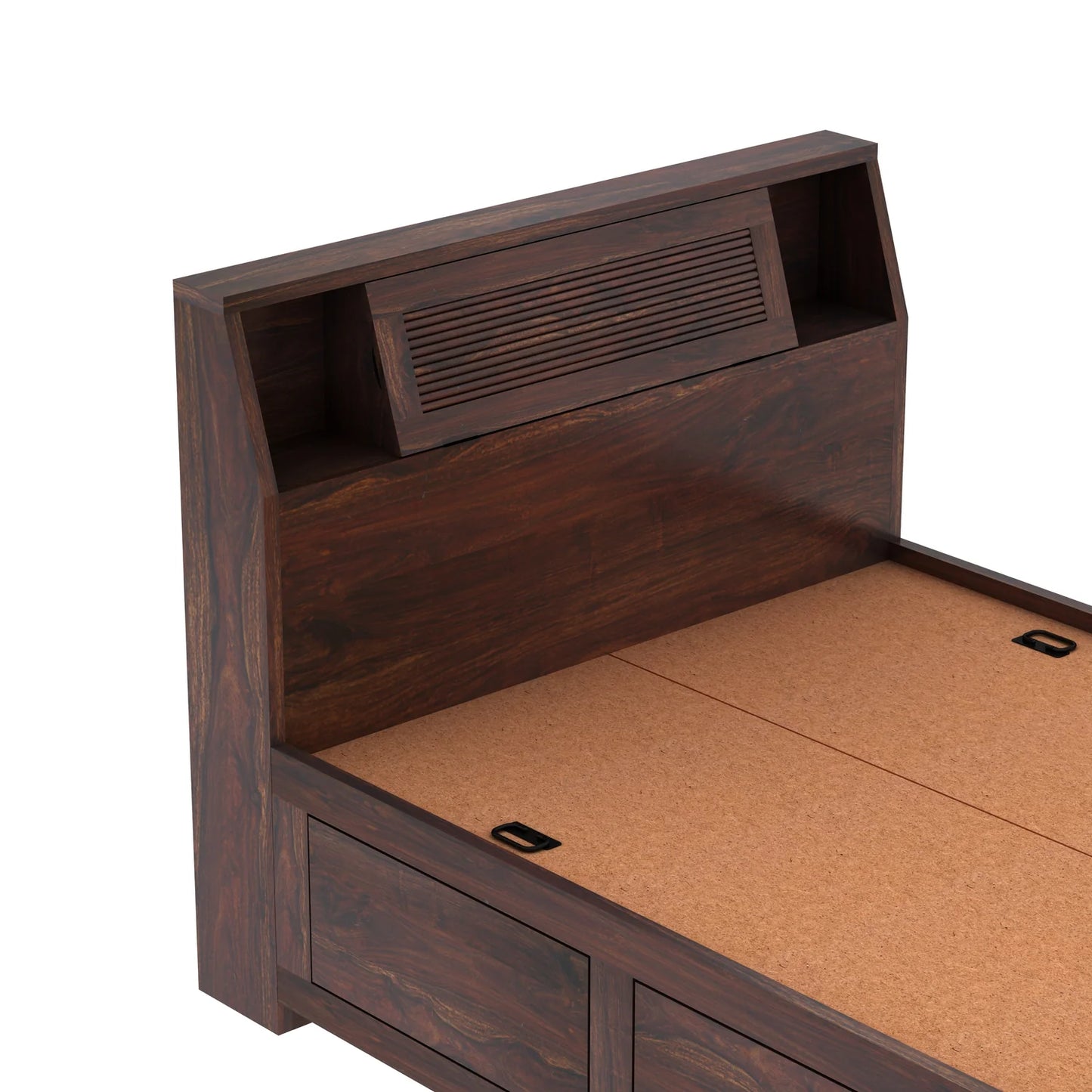 Woodcraft Groove Sheesham 4 Feet Bed With Box Storage(Big Headrest)- 3 Years Warranty
