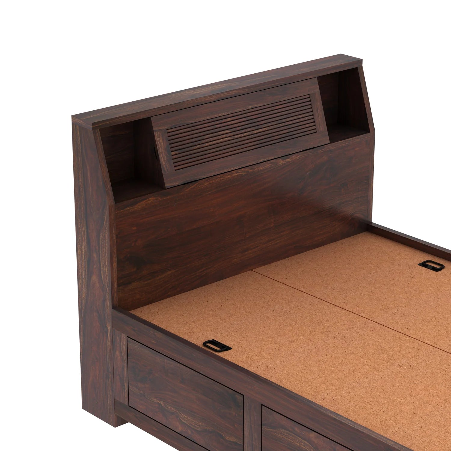 WoodCraft Groove Solid Sheesham Wood 4 Feet Bed With Box Storage(BIG HEADREST)- 3 years Warranty