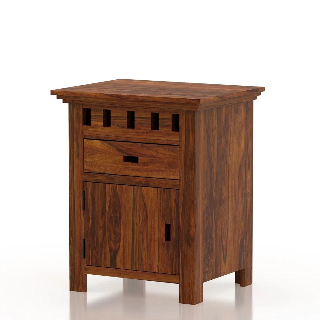 Savora Bedside Table With Storage in Solid Sheesham Wood - 3 Years Warranty
